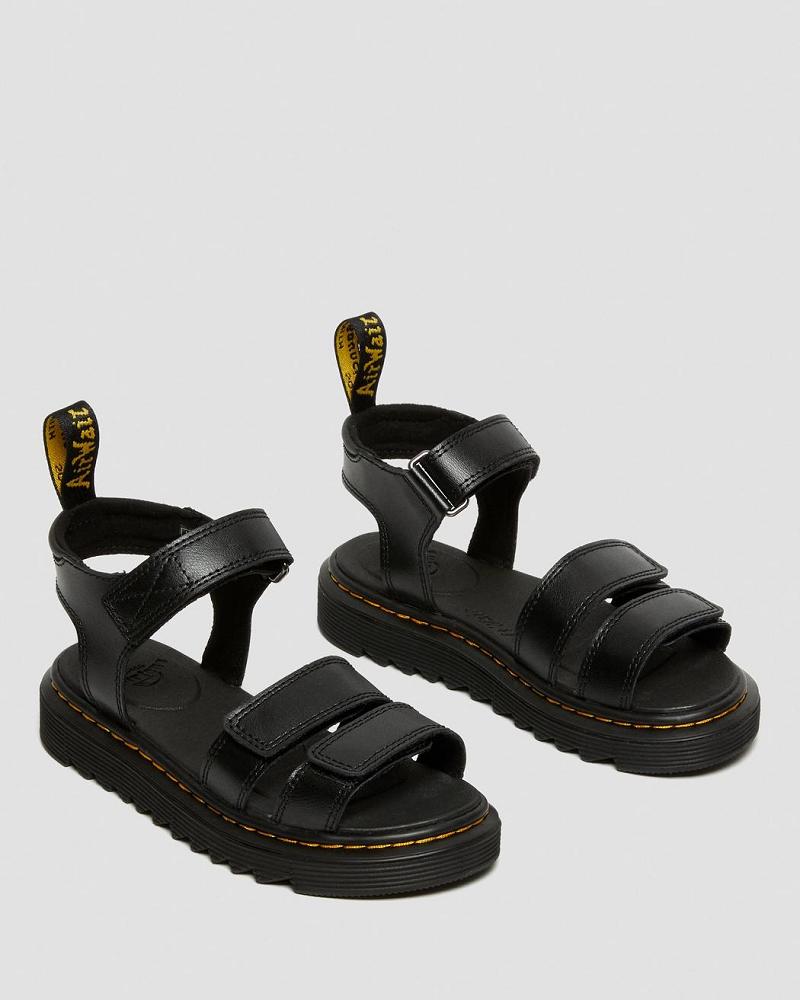 Black Kids' Dr Martens Junior Klaire Leather Strap Sandals | CA 719CTV